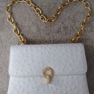 Saks Fifth Ave White Ostrich Shoulder Purse